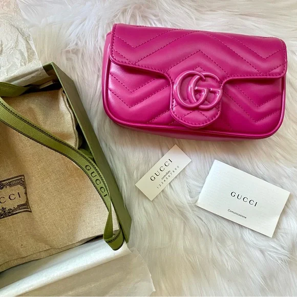 💖Limited edition!💖 GG MARMONT FUSHIA HOT PINK BELT BAG - size 95 - Picture 2 of 16